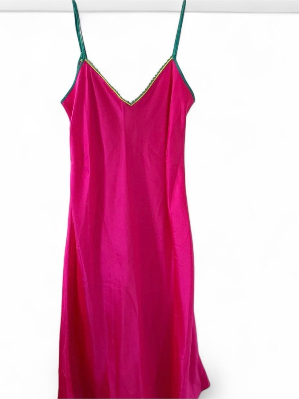 DANNIJO Fuchsia Slip Dress with Teal Contrast Straps